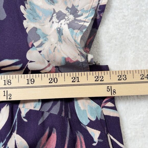 J Jill Vista Midi Dress Sz L Black Cherry Floral V-Neck Short Sleeve Pockets - Picture 9 of 10